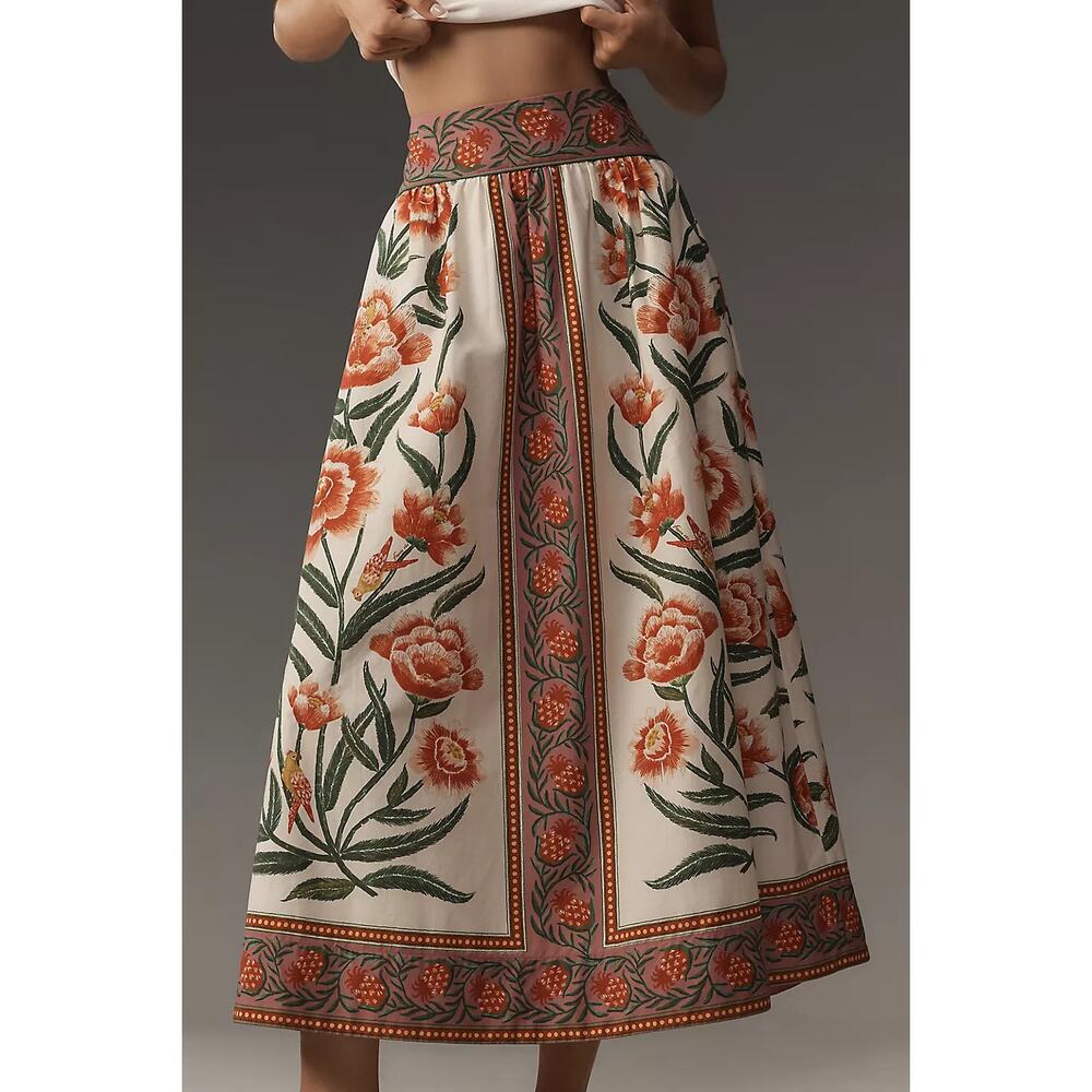 FARM RIO Ainika Delicate Floral Midi Skirt Size L NWT - Picture 2 of 5